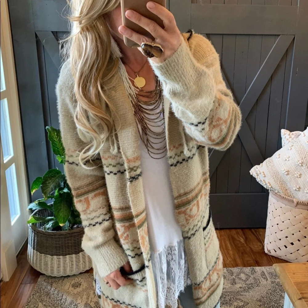 New Cozy Oversized Hooded Pocketed Long Cardigan Sweater Coat Western - Picture 3 of 7